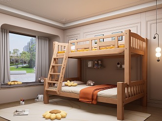 Modern Children's Room Children's Bedroom Solid Wooden Bed Bunk Bed High and Low Bed Bunk Bed 3d model