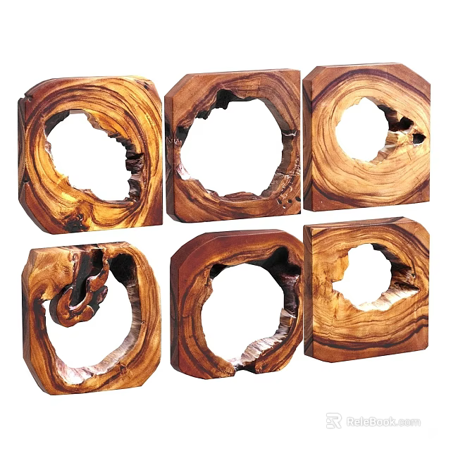 Wooden Decorative Ornament Set with Hollow Out Circular Design and Natural Wood Grain for Home Decor 3d model 