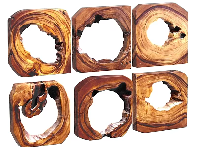 Wooden Decorative Ornament Set with Hollow Out Circular Design and Natural Wood Grain for Home Decor 3d model