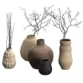 Textured Ceramic Vases With Natural Twigs In Different Shapes For Home Decoration