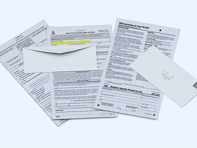 Various Official Documents Including Application Forms And White Envelopes On Table 3d model