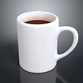 White Ceramic Mug Filled With Hot Coffee On Dark Reflective Background 3d model
