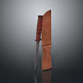 Tactical Survival Knife With Red Wrapped Handle And Brown Leather Sheath