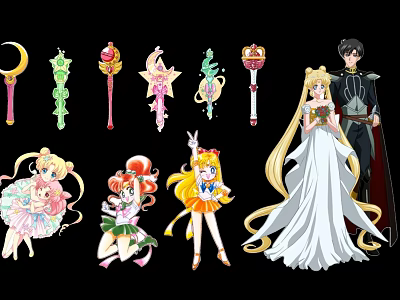 Anime Themed Decorative Charms With Magic Wands And Character Designs For Collection 3d model