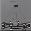 Modern Circular Chandelier Featuring Multiple Glass Shades and Metallic Frame Design 3d model