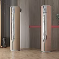 Modern Standing Air Conditioner Fans With Wooden Wall Floor And Potted Plant Design