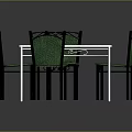 Elegant Dining Set With Marble Top Green Seats And Carved Backs Black Metal Legs