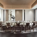 Elegant Chinese Private Dining Room With Round Table Chairs And Decorative Painting Windows