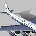 Classic Passenger Aircraft With Four Propellers And Blue White Red Stripes