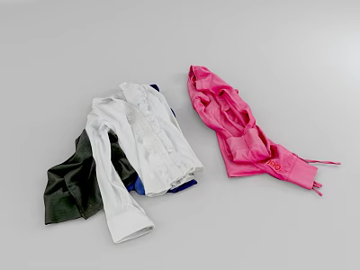 Folded Shirts In White Black Pink Colors Stacked On Gray Background 3d model