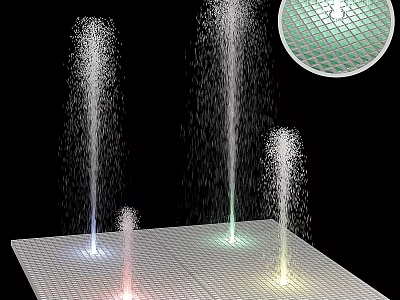 Colorful Water Jets Rising From Grid Surface With Enlarged Detail On Black Background 3d model