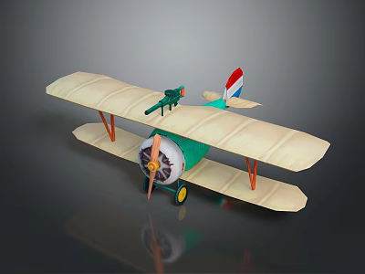 Vintage Biplane Toy With Cream Wings Green Body Red White Blue Tail And Propeller 3d model