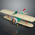 Vintage Biplane Toy With Cream Wings Green Body Red White Blue Tail And Propeller