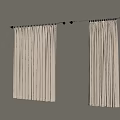 Modern Beige Pleated Curtains With Curtain Rod And Soft Fabric Design