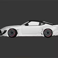 White Sports Car with Black Roof Large Red Accent Wheels and Aerodynamic Body Kit