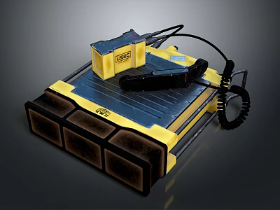 Yellow And Black Portable Electronic Tool With Blue Power Box And Cable 3d model