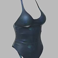 Stylish Dark Blue One Piece Swimsuit With Green Leaf Pattern And Halter Neck Design