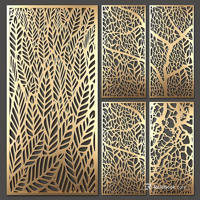 Gold Laser Cut Wall Decor With Leaf Branch And Crack Patterns Design 3d model 