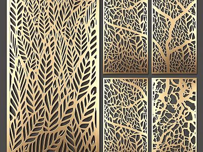 Gold Laser Cut Wall Decor With Leaf Branch And Crack Patterns Design 3d model