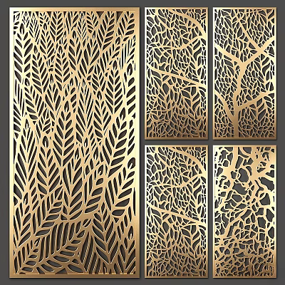 Gold Laser Cut Wall Decor With Leaf Branch And Crack Patterns Design 3d model
