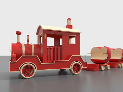 Red Toy Train with White Roof and Chimneys Pulling Heart Shaped Carriages 3d model