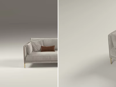 Modern Light Gray Fabric Sofa Set With Gold Metal Legs And Accent Cushions 3d model