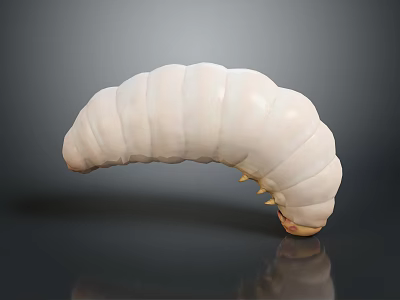 White Segmented Larva With Small Spines On Dark Reflective Surface 3d model