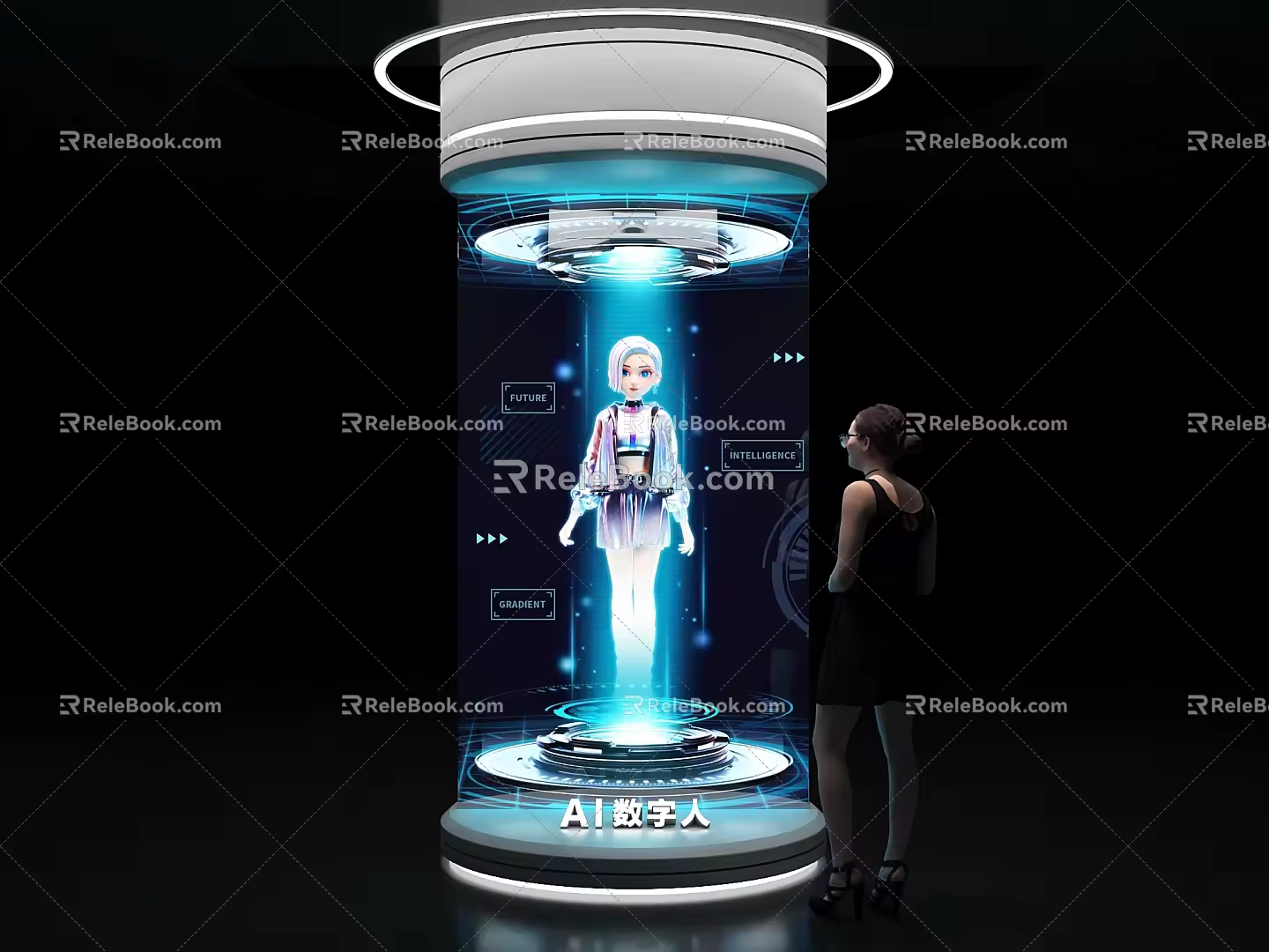 Exhibition hall exhibition display platform holographic display projection virtual commentator AI digital human multimedia interactive exhibition 3d model