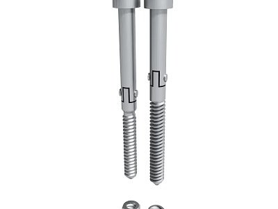 Two Silver Metal Bolts And Nuts With Threaded Shanks For Mechanical Use 3d model