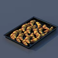 Golden Brown Freshly Baked Croissants Neatly Arranged On Black Rectangular Serving Tray