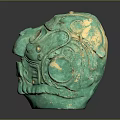 Green Jade Mask Sculpture Carving With Intricate Facial And Decorative Details