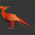 Vibrant Red Orange Phoenix With Yellow Crest Tail Feathers Standing On Black Surface 3d model
