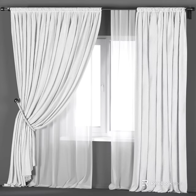 White Curtains with Elegant Pleats Double Layer Sheer and Thick Fabric for Window Decoration 3d model 