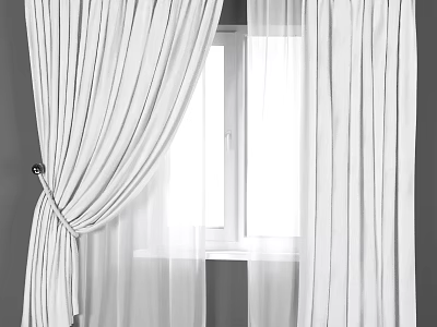 White Curtains with Elegant Pleats Double Layer Sheer and Thick Fabric for Window Decoration 3d model