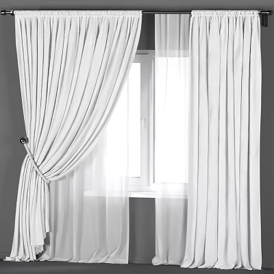 White Curtains with Elegant Pleats Double Layer Sheer and Thick Fabric for Window Decoration 3d model