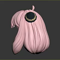 Game Anime Character Head With Pink Long Wavy Hair And Green Gold Horn Like Decorations
