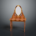 Stylish Wooden Dressing Table With Round Mirror And Two Storage Drawers