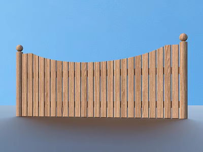 Wooden Garden Ornament Fence With Curved Design And Top Spherical Decorations 3d model