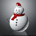 Cute Cartoon Snowman Character Wearing Red Santa Hat And Red Scarf With Black Buttons