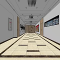 Elevator Hallway Interior With Marble Tiles Decorative Posters And Ceiling Lights 3d model
