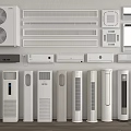 Various Types of Air Conditioners and Fans Including Wall Mounted and Floor Standing Units