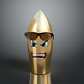 Golden Bullet Shaped Object With Glasses And Cartoon Grinning Face Blue Eyes