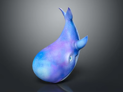 Colorful Whale Sculpture with Starry Blue and Purple Gradient Curved Shape on Dark Background 3d model