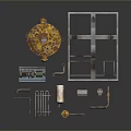 Collection of Industrial Mechanical Parts Including Rusty Tank Pipes and Metal Frame