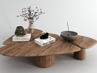 Solid wood coffee table combination 3d model