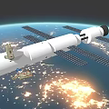 International Space Station in Earth Orbit with Solar Panels and Docked Small Spacecraft