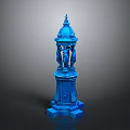 Ornate Blue Decorative Column with Classical Spire and Statues on Detailed Base 3d model