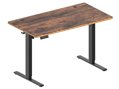 Electric Height Adjustable Desk With Wooden Top And Black Metal Legs For Home Office Workspace 3d model