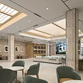 Modern Sales Office Interior With Skylight Marble Pillars Green Chairs And Large Screen
