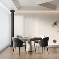 Modern Entertainment Table Interior Design With White Walls Wooden Floor Four Chairs And Potted Plant
